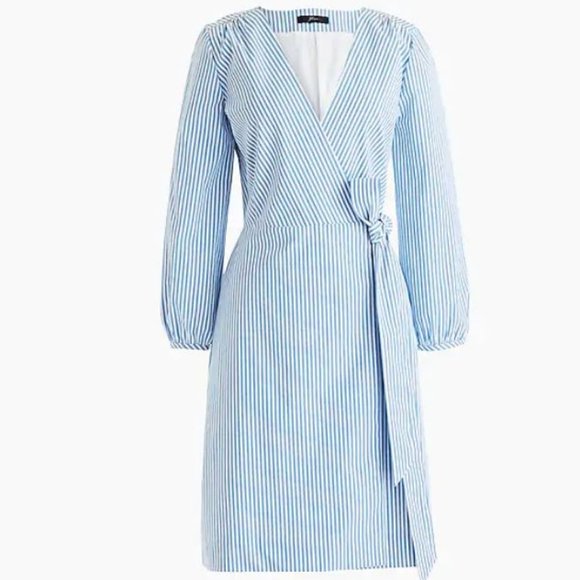 J. Crew Wrap Dress in Striped Cotton Poplin - Picture 1 of 3